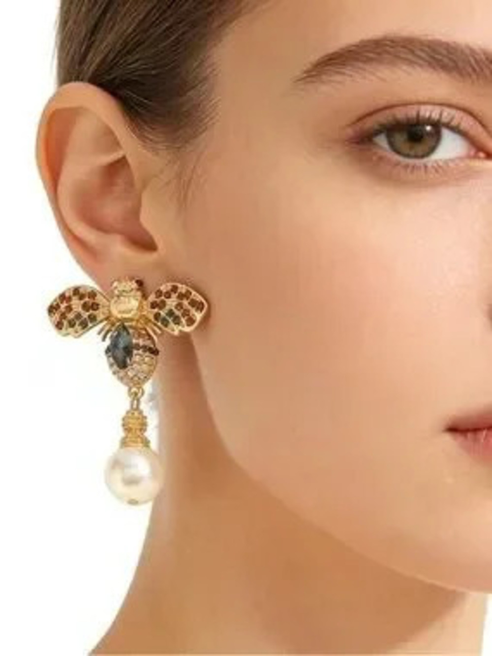 Victorian Gold Honey Bee Earrings with Pearl